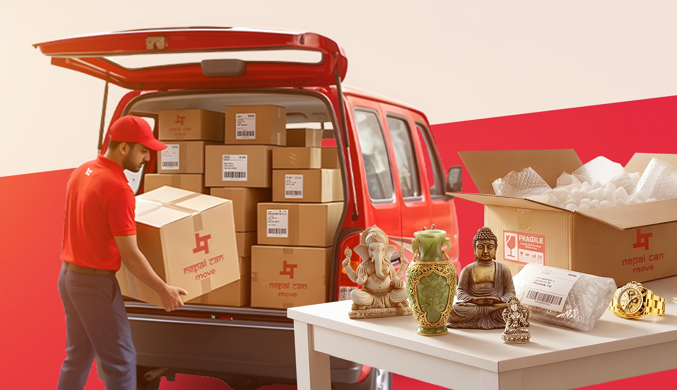 Nepal Can Move team packing fragile and high-value items for delivery